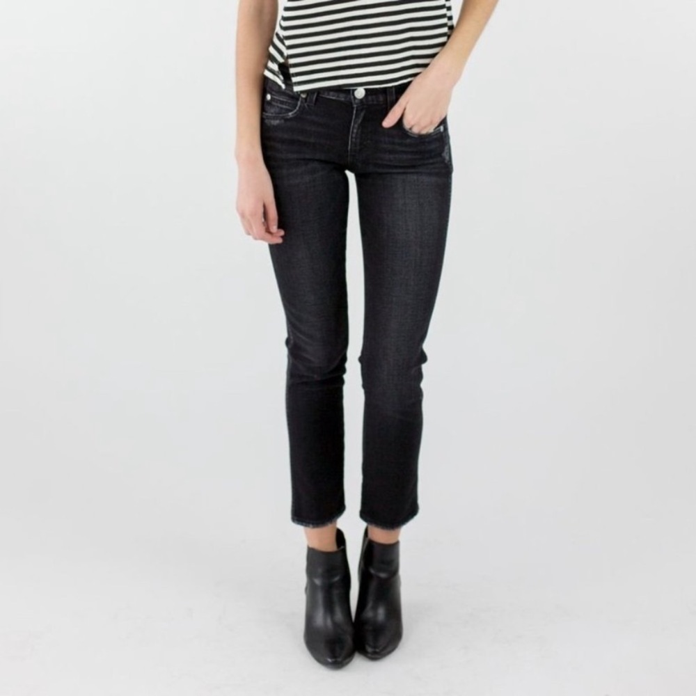 AMO Mid Rise Kate Jeans in Ink Washed Black Straight Leg Size 30